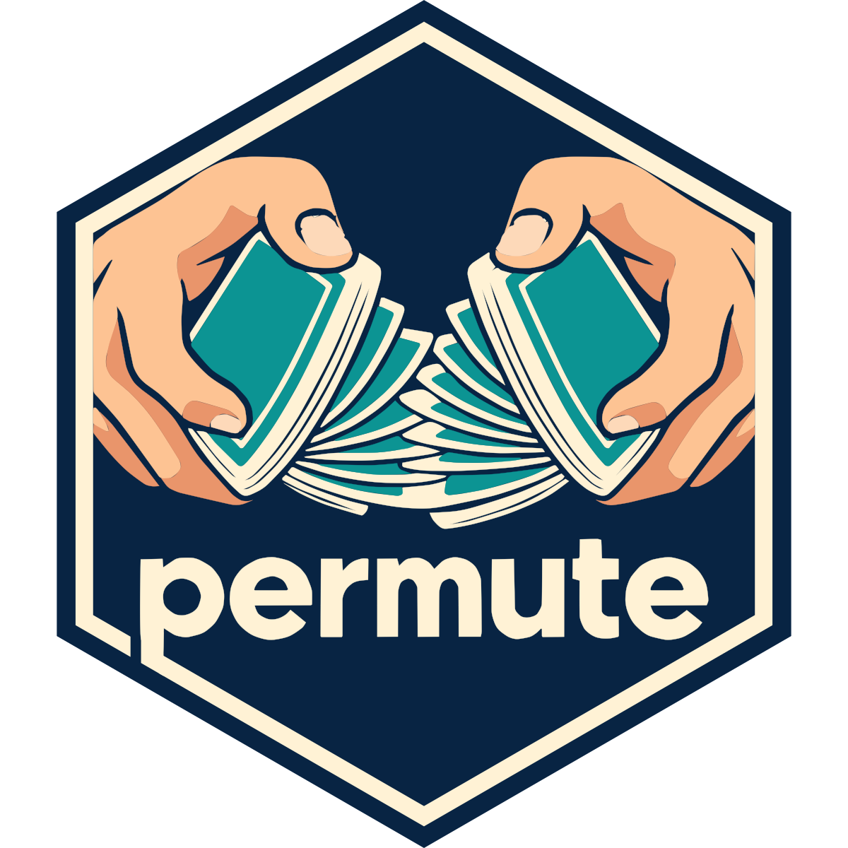 permute logo: hands shuffling teal-backed cards